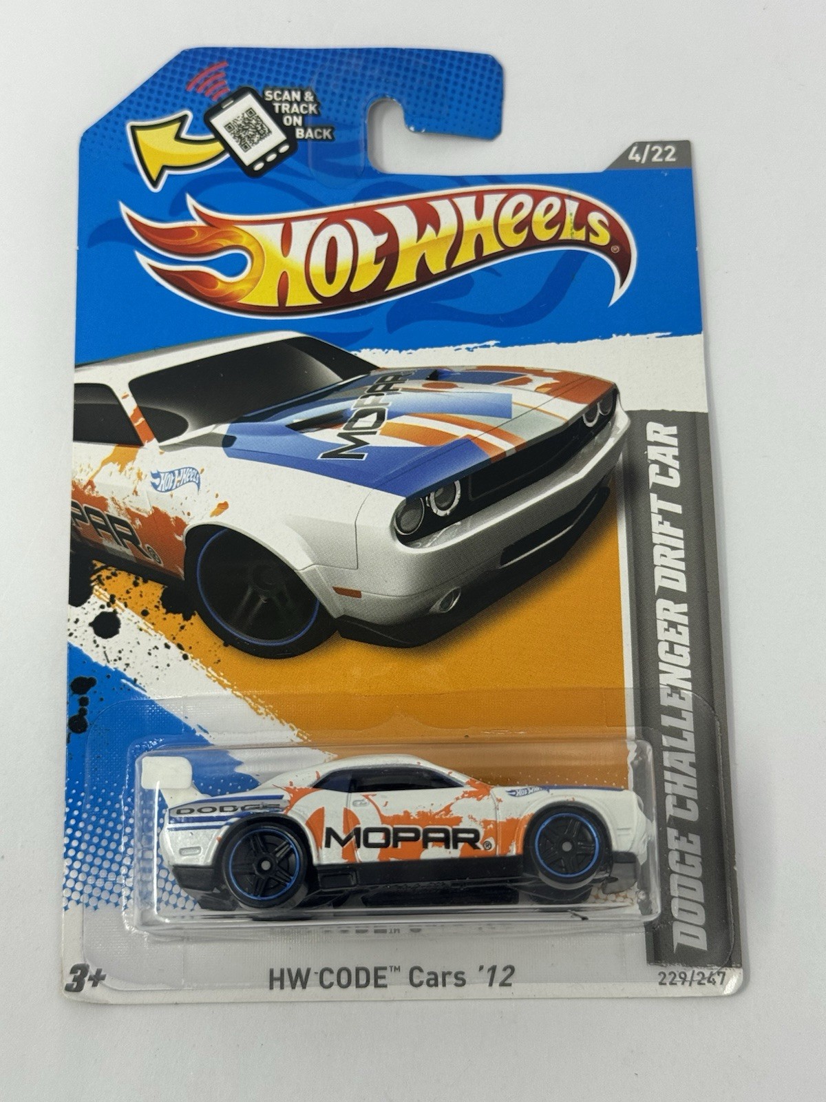 Hot Wheels 2012 Code Cars White Mopar Dodge Challenger Drift Car #229 A21