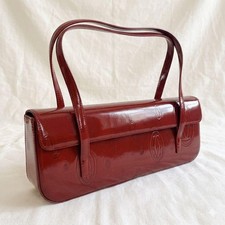 Cartier Happy Birthday Patent Leather Baguette Handbag Bordeaux 29cm Authentic