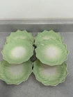 VTG Set of 6 Anchor Hocking Green Milk Glass Lotus Flower Salad Plate 8"