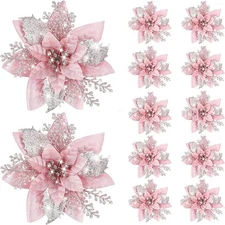 20PCS 14.5cm Glitter Artificial Christmas Flowers Merry Christmas Tree8087