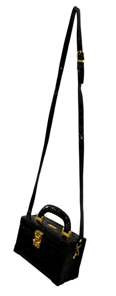 Mini Bolso Vintage ST JOHN Negro COCODRILO ESTAMPADO Cuero Asa Superior Foto 4 de 4