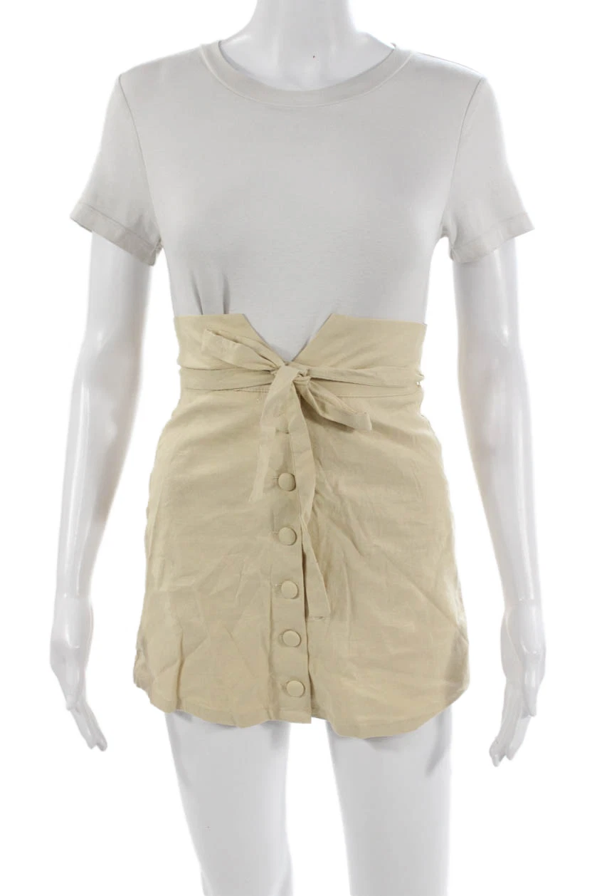 Lovers + Friends Womens Mini Wrap Skirt Beige Linen Blend Size 2XS