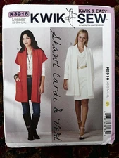 Kwik Sew K3916 Sewing Pattern for Misses' Shawl Collar Cardigan & Vest, Uncut