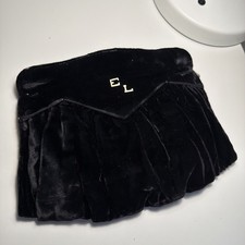 Vintage Velvet EL Initials Black Evening Purse Clutch Antique Pleated Monogram