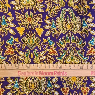 New  Indonesian Batik Fabric Floral Tribal Tropical Purple Gold Cotton 68'' x 42''