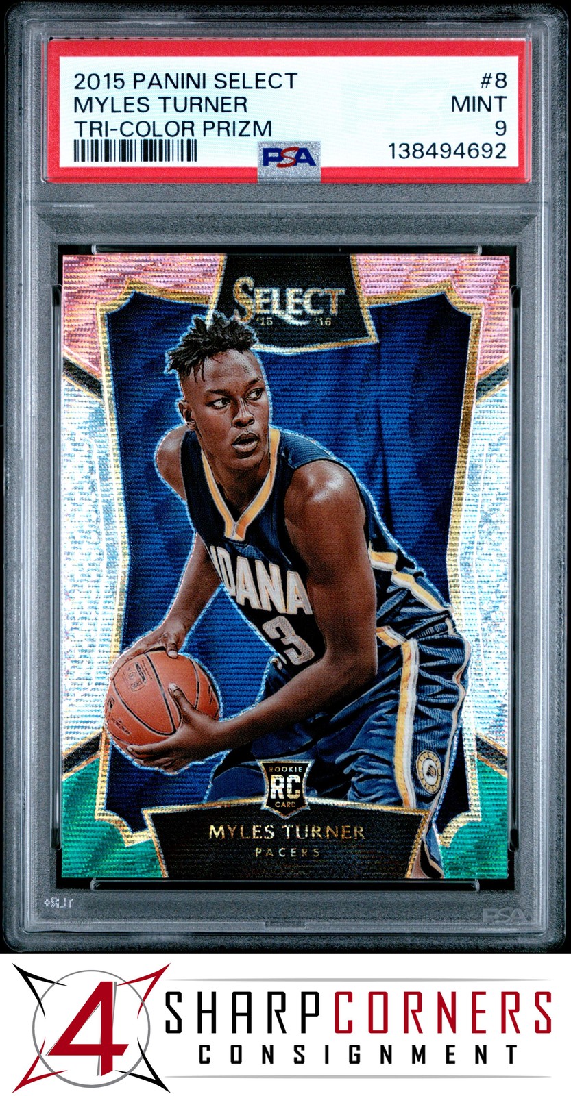 2015 PANINI SELECT TRI-COLOR PRIZM #8 MYLES TURNER RC POP 6 PSA 9