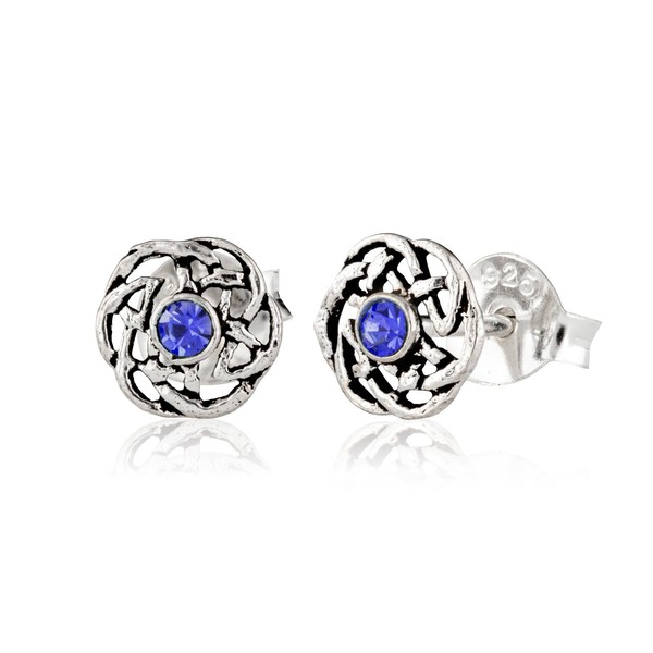 Paar 925 Sterling Silber Keltische Gothic Ohrstecker Edina Blauer Kristall 7051-image