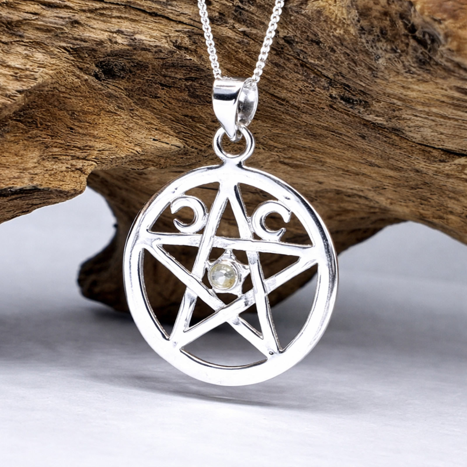 Triple Moon Moonstone Pendant Pentacle 18"" Chain 925 Silver Jewellery & Boxed