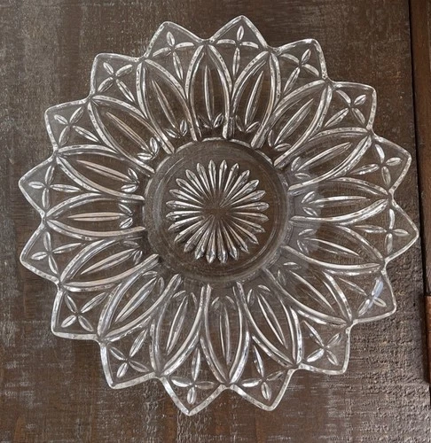 Vtg 60s Pressed Federal Glass Petal Clear Sandwich Serving Plate Platter 11.5"