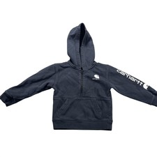 Carhartt Jacket Boys 3T Blue Fleece Hooded 1/2 Zip Kangaroo Pocket Logo Sleeve