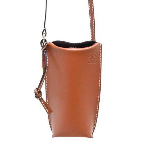 LOEWE Anagram Logo Gate Pocket Leather Shoulder Bag Brown Gold M2605 k016
