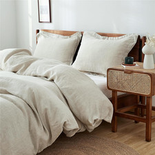 100 Linen Duvet Cover Set 3Pcs Basic Style Natural French Washed Flax Solid Col