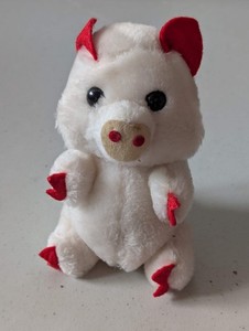 Vintage Pig - Unbranded Plush Toy (White, Red, 1980s, Pig)