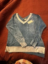 Sundance NWT Blue “Samantha” Overdyed V-Neck Long Sleeve Hi-Low Hem Sweater-Med