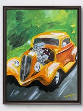 Orange Hot Rod Racing Original Art 14x11 Canvas Orange Hot Rod Racing Original Art 14x11 Canvas
