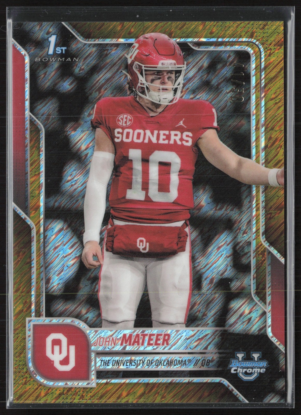 2025 Bowman Chrome U John Mateer Gold Shimmer Refractor /50 #1 1st Oklahoma