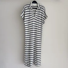Tuckernuck Pomander Place Polo Dress XS S White Navy Stripe Knit Coastal Preppy