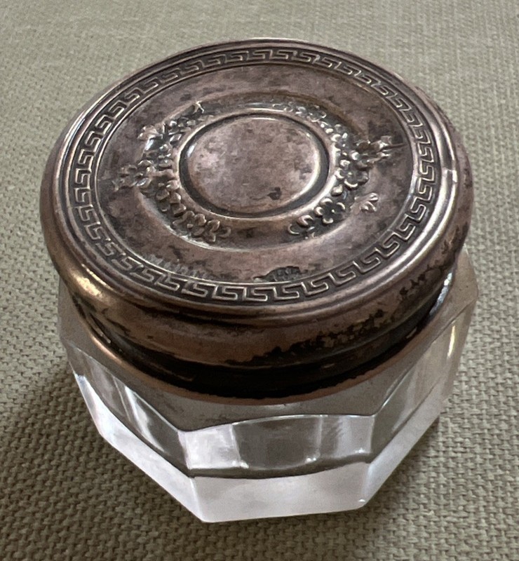La Pierre Manuf Art Nouveau Sterling Silver Octagonal Glass Vanity Dresser  Jar