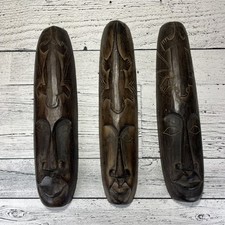 Hand Carved Wooden Tiki Masks Set Of 3 Geckos