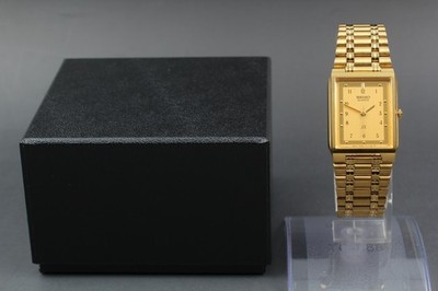 Vintage 1992 Seiko SX V701-5J20 Gold Rectangle Quartz Mens Watch