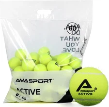 AMA SPORT Active Tennis Balls – 60 Pressureless Extra Duty for All Courts - NIB