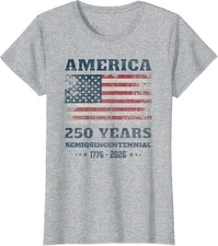 America Anniversary Grunge Flag USA 250 Years Ladies' Crewneck T-Shirt