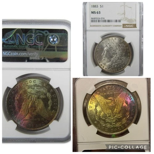 1883 P NGC MS63 Vibrant Rainbow Toning Eye Candy Morgan Silver Dollar Color Pop