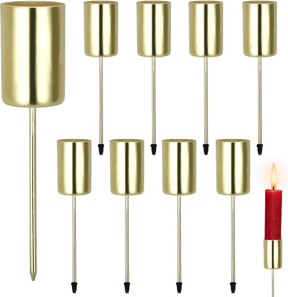 8 STK Ø 2.5Cm Adventskranz Kerzenhalter Metall Gold Stabkerzenhalter Mit Dorn-image
