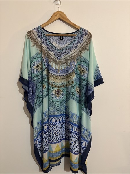 Izabel Free Size Dress Kaftan Midi Multicoloured Short Sleeve V-Neck Casual