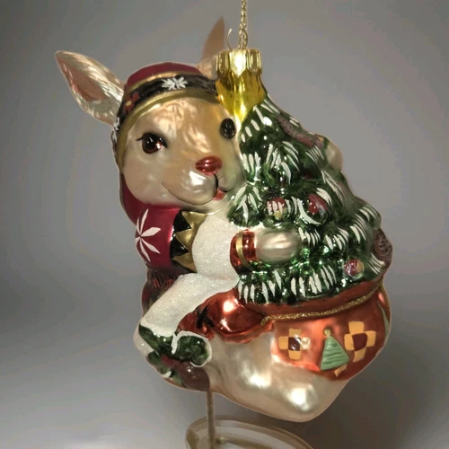 Fitz Floyd Lodge Rabbit Ornament Christmas Tree Winter Blown Glass Original Box