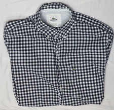 LACOSTE MENS 44 BUTTON-DOWN SHIRT BLUE WHITE GINGHAM CHECK BUTTON FRONT CLASSIC