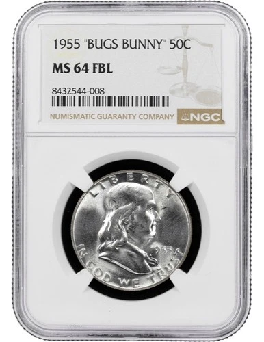 1955 Franklin Silver Half Dollar NGC MS64 FBL FS-401 "Bugs Bunny" 50C
