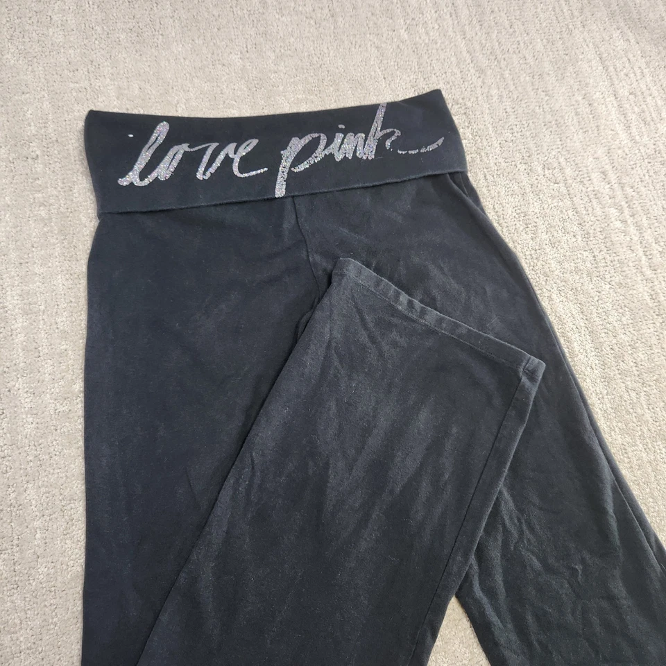 Leggings Victorias Secret Mujer Pequeños Acampanados Pierna Plegable Estilo Y2K Negro Rosa Foto 2 de 4