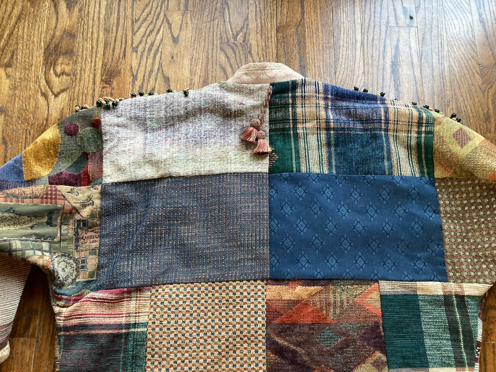 VTG Handmade Quilt Jacket Patchwork Boho Embellis… - image 11