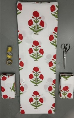 Hand Block Floral Cotton Fabric by Yard Dressmaking and Sewing Cloth