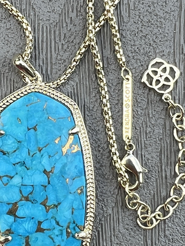 NWT Kendra Scott Bronze Turquoise Rayne Pendant Necklace Gold Plat. Chain Tassel - Picture 6 of 11
