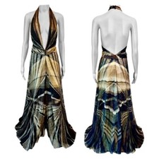 Gianni Versace F/W 2000 Runway Plunging Lace Silk Backless Evening Dress Gown