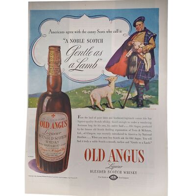 1938 OLD ANGUS Scotch Vintage Ad  A Noble Scotch Gentle As A Lamb Sheep Kilt Art