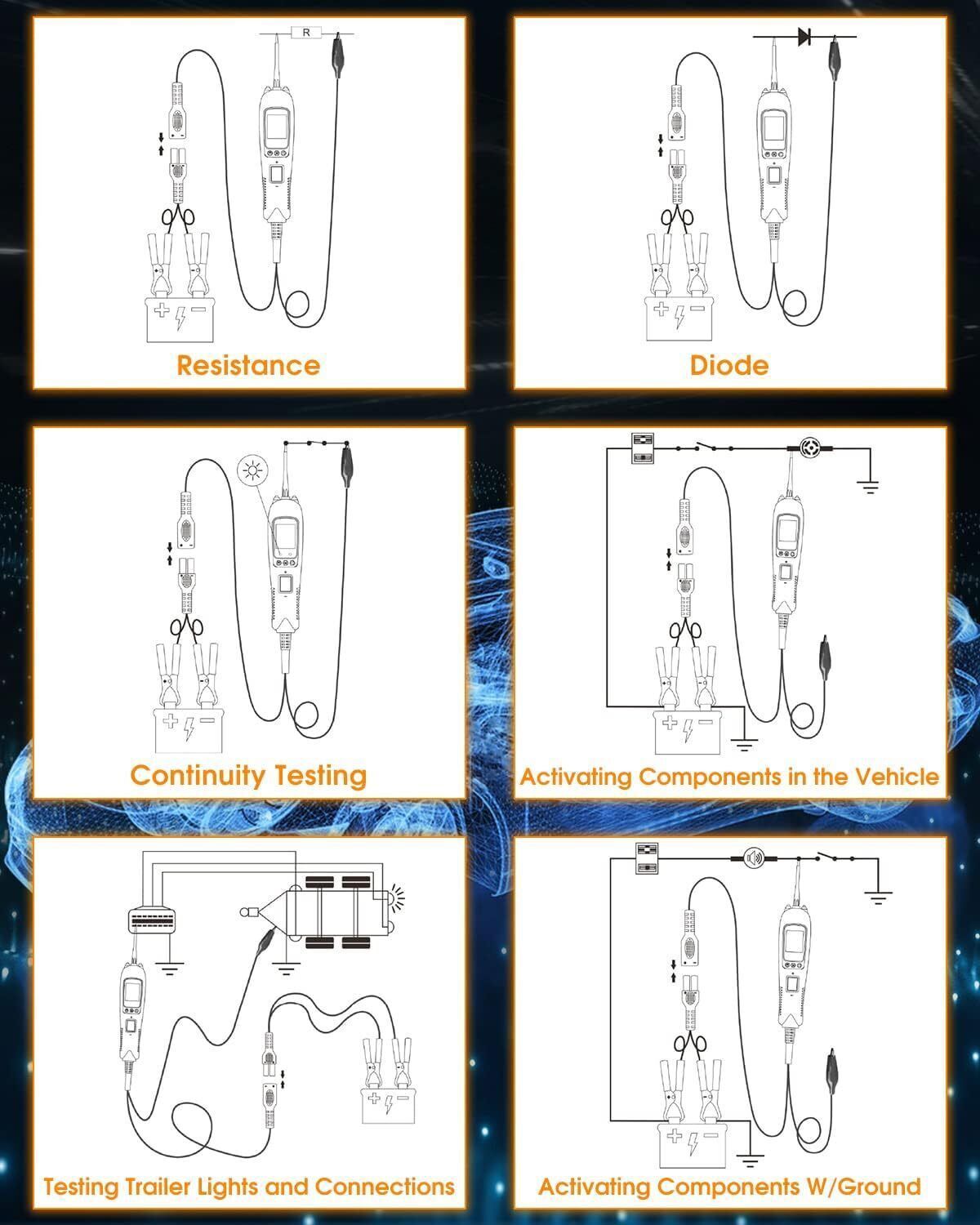 KZYEE KM50 12V/24V Power Circuit Probe Kit with Frequency Duty Cycle Detection