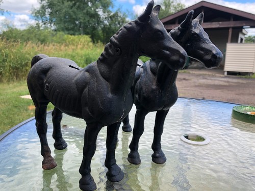 Estate Pair Large Cast Iron Horse Banks Doorstops- Beautiful Equestrian - Imagen 4 de 12