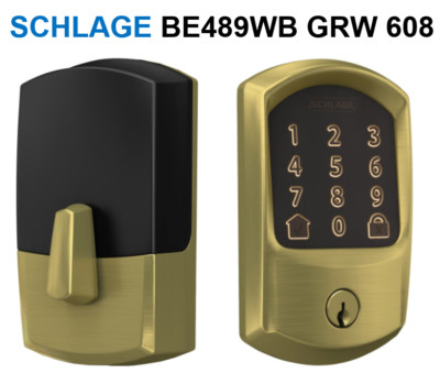 SCHLAGE ENCODE SMART WIFI DEADBOLT Greenwich Trim Satin Brass BE489WBGRW608