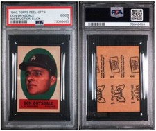 Don Drysdale 1963 Topps Peel Offs Instruction Back Los Angeles Dodgers PSA 2