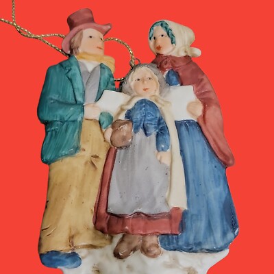 3 Vtg Family Christmas Tree Figurine Ornaments hanging snowman skier carollers