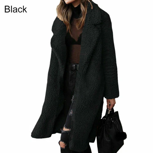 Damen Winter Warm Teddybär Mantel Flauschige Jacke Kunstfell Lange Strickjacke Oberbekleidung - Bild 7 von 13