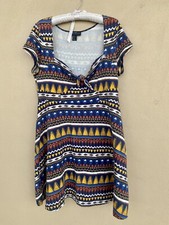 Forever 21 Plus Blue Ikat Print Knit Skater Dress 1X Mini Boho Sold Out