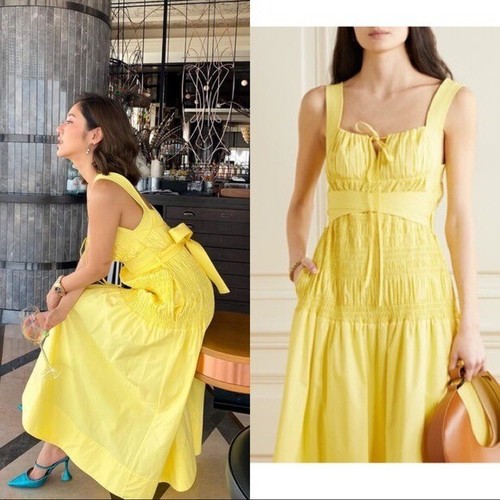 Vestido mediodi autorretrato amarillo brillante algodón popelín sin mangas talla US6 - Imagen 7 de 12
