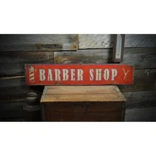 Barber Shop Wood Sign - Rustic Hand Made Vintage Wooden Sign