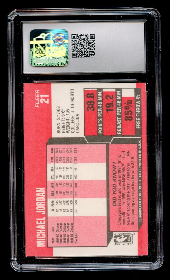 Коллекционная карточка 1989-90 Fleer Michael Jordan Chicago Bulls #21 CSG 7.5 - Изображение 2 из 2