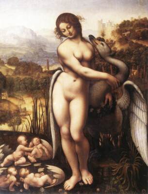 Leda and the Swan by Da Vinci,100% Handpainted Canvas oil painting Reproduction