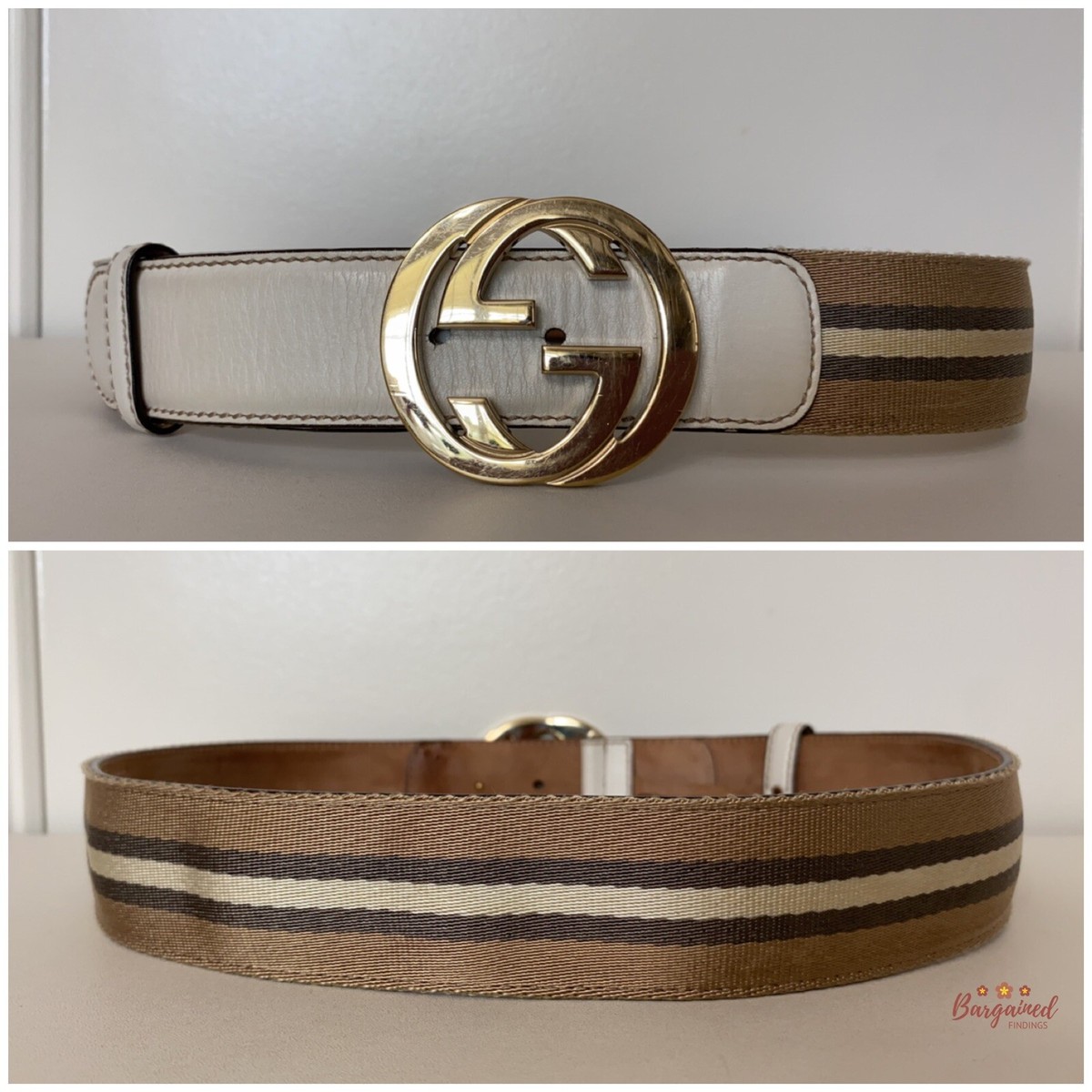 Authentic Gucci Web Canvas Leather Gold Interlocking G 